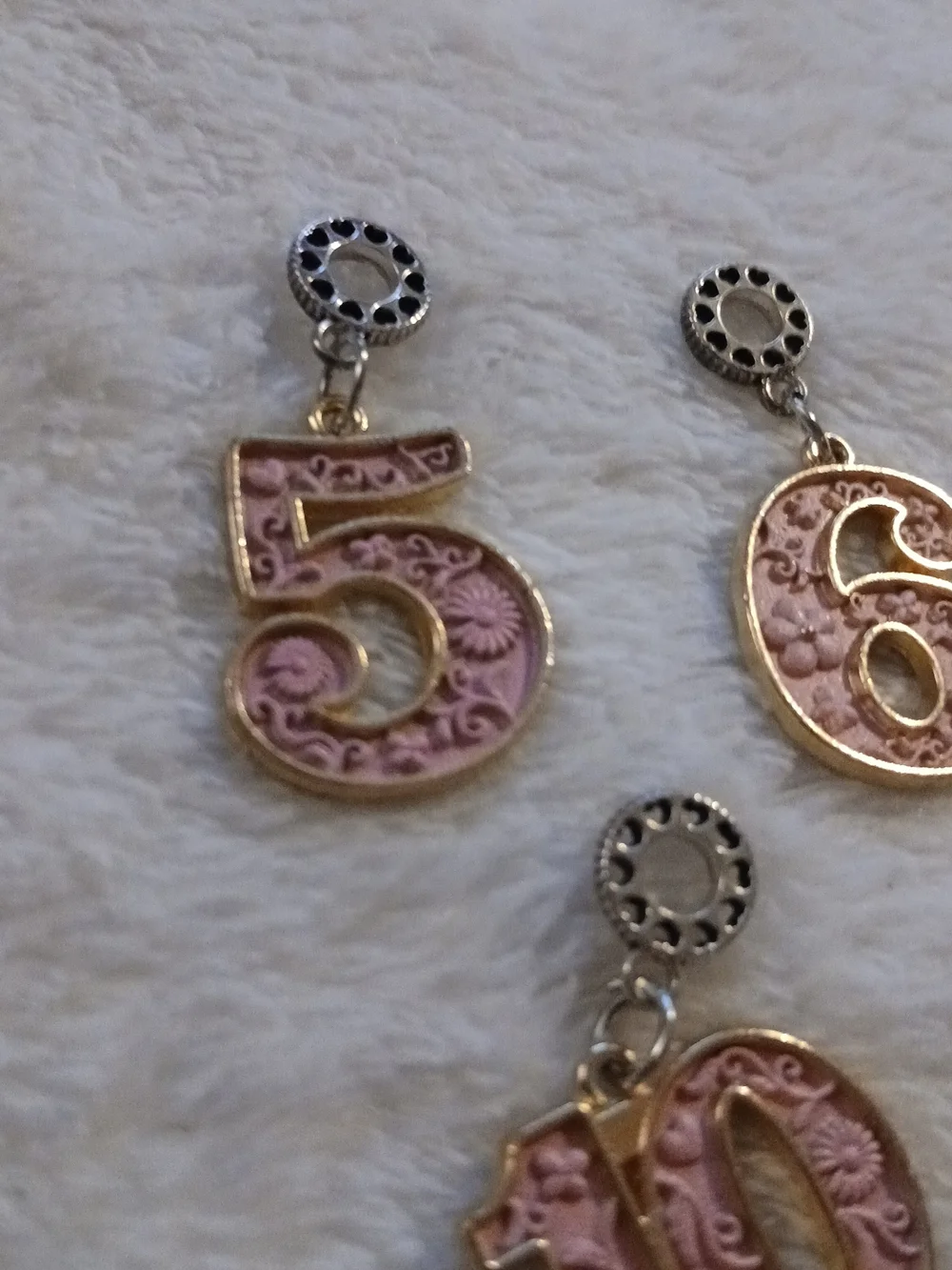 💲 Pink & Gold Number Charm Pendants - YOUR CHOICE [5, 6, 7, 9, 10, 11 & 12]
